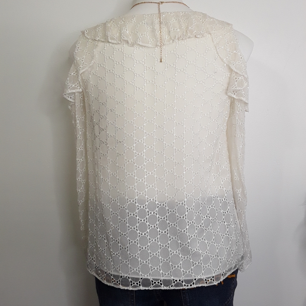 Club Monaco White Cold Shoulder Volty Silk Top EUC sz S - Picture 7 of 13